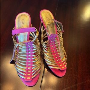 Lauren Ralph Lauren Fuchsia and Gold Strappy Sandals 8.5